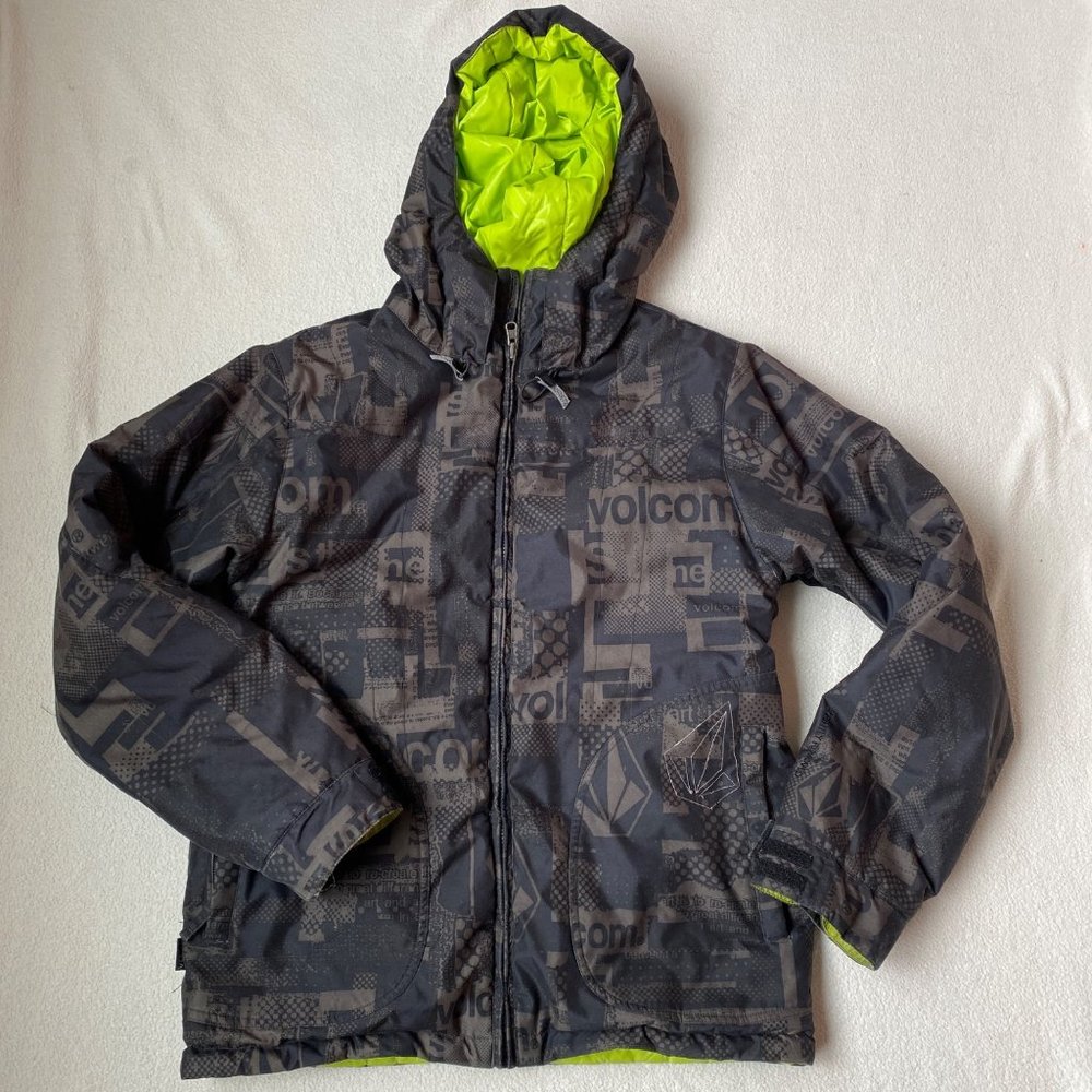 Volcom Womens Black Reversible Full Zip Up Hooded Midweight Winter Jacket XS